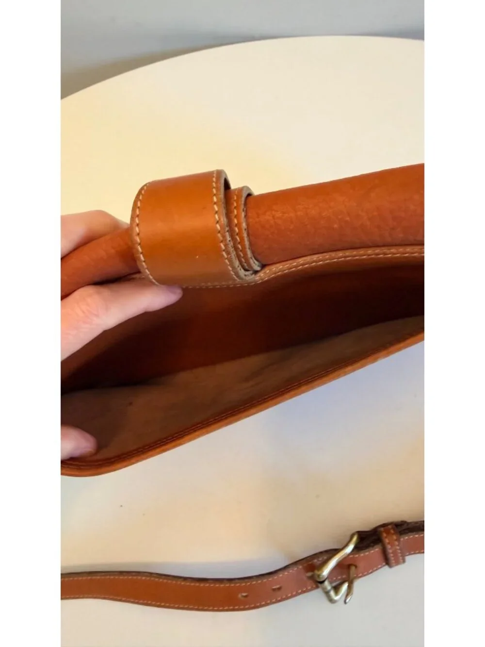 Vintage Dooney & Bourke Equestrian Crossbody Bag in British Tan Pebbled Leather